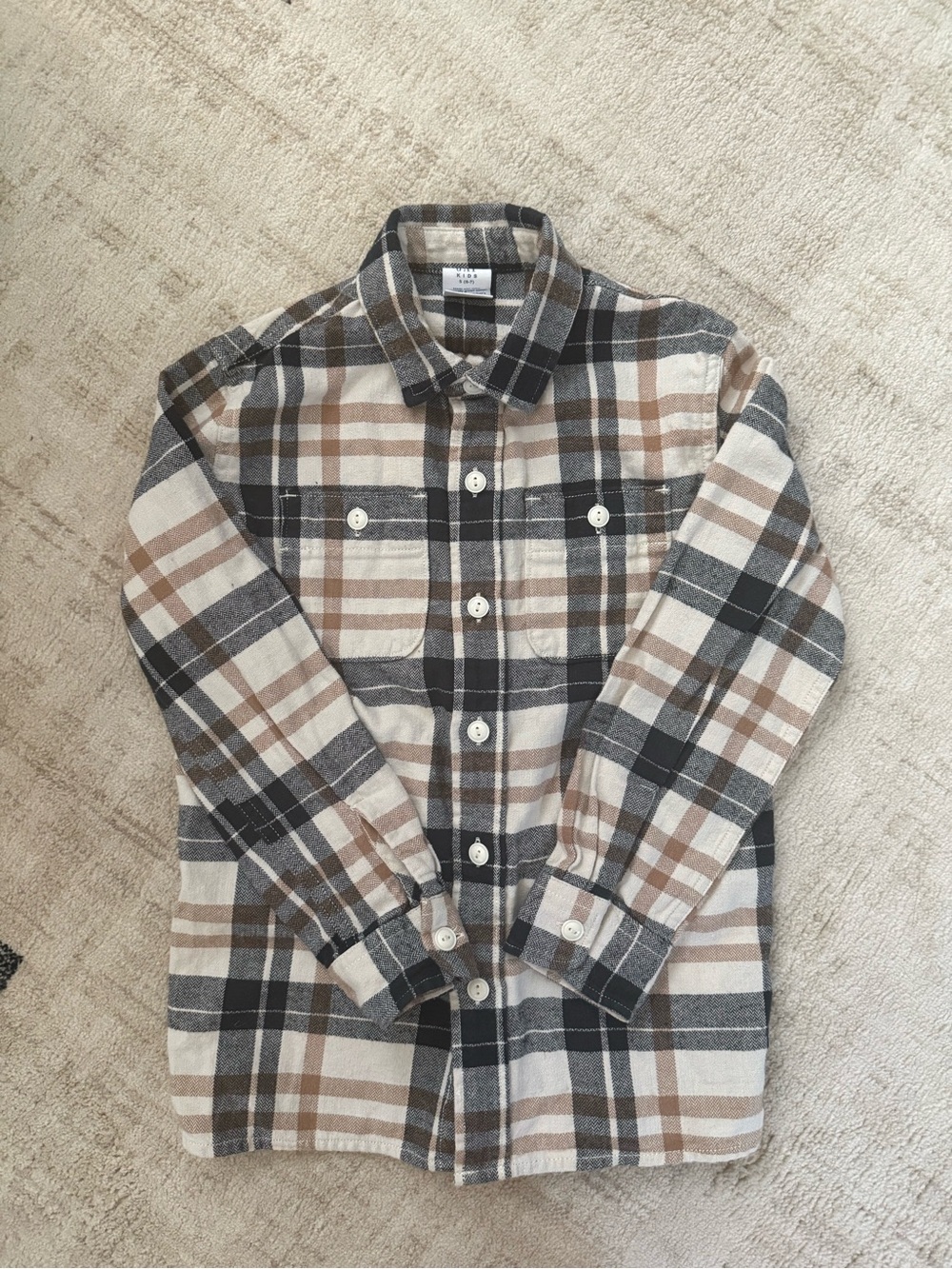 GAP Organic Cotton Plaid Button-Down Shirt in Beige, Brown & Black